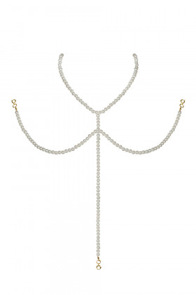 Модний аксесуар з білих перлів до бюстгальтера Obsessive A757