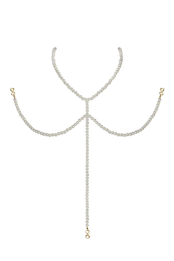 Модний аксесуар з білих перлів до бюстгальтера Obsessive A757