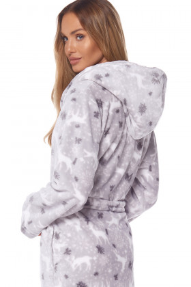 Женский теплый флисовый халат с оленями L&L 2126 Winter