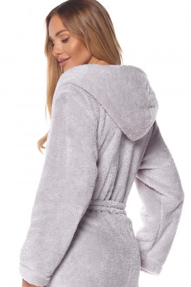 Жіночий довгий теплий халат з капюшоном L&L 2128 Lila Grey