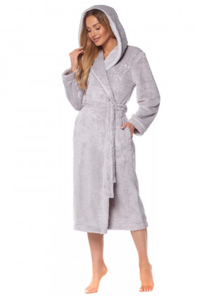 Женский длинный теплый халат с капюшоном L&L 2128 Lila Grey