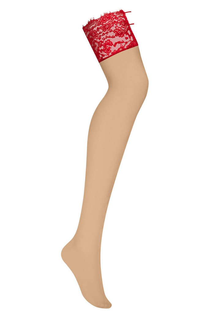 Чулки под пояс с красным кружевом Obsessive Rediosa