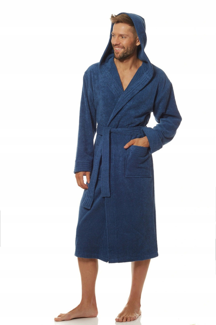Мужской махровый халат с капюшоном L&L 2104 Frotte Navy