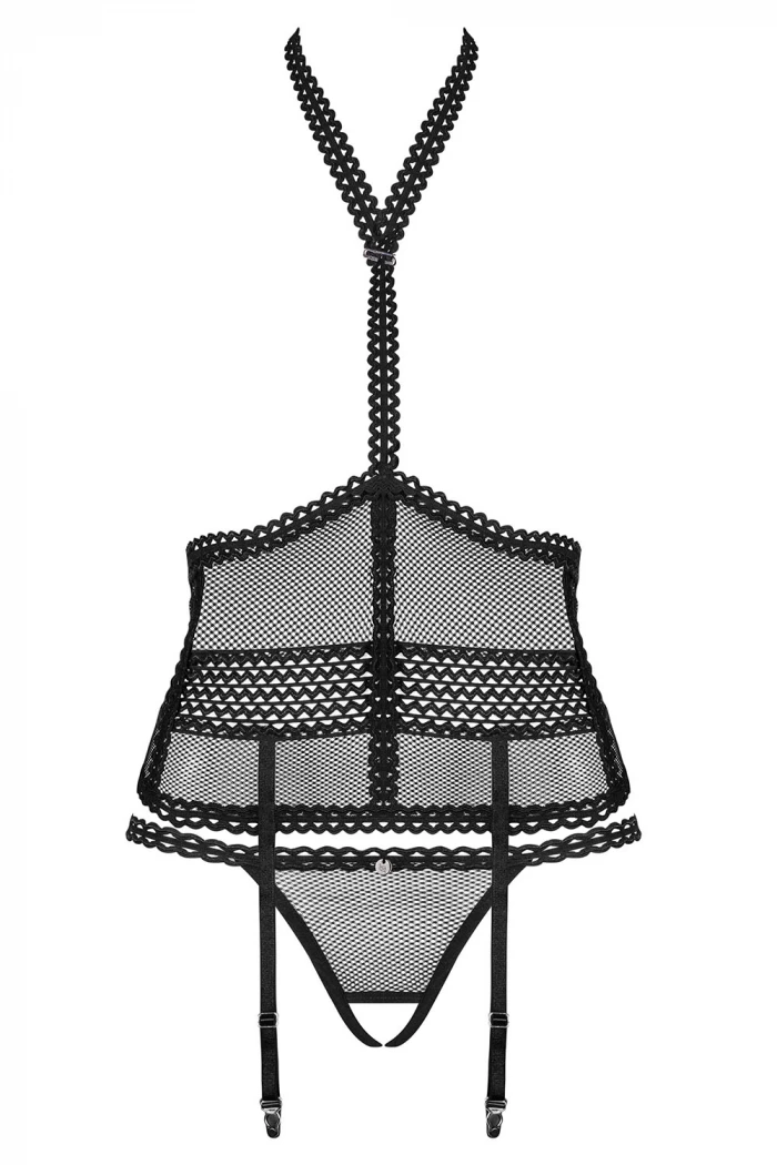 Комплект с открытым бюстом и трусиками Obsessive Strapelie corset