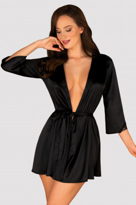 Чорний атласний халатик Obsessive Satinia robe
