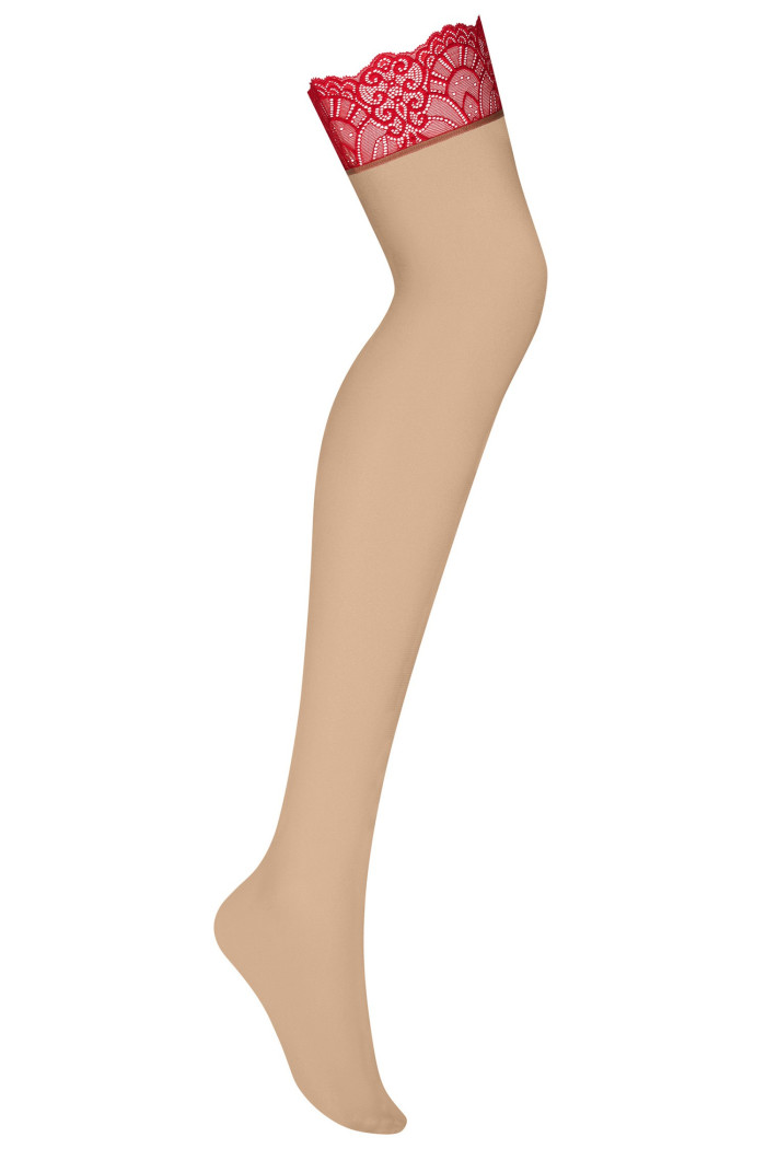 Чулки под пояс с красным кружевом Obsessive Loventy