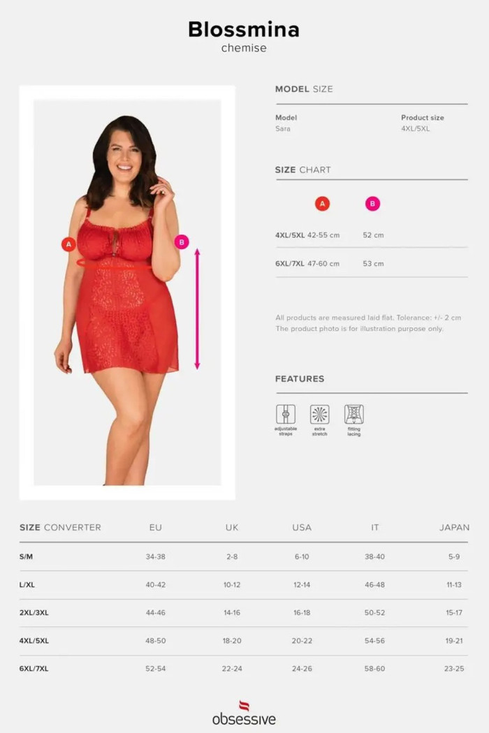 Сорочка большого размера с трусиками Obsessive Blossmina