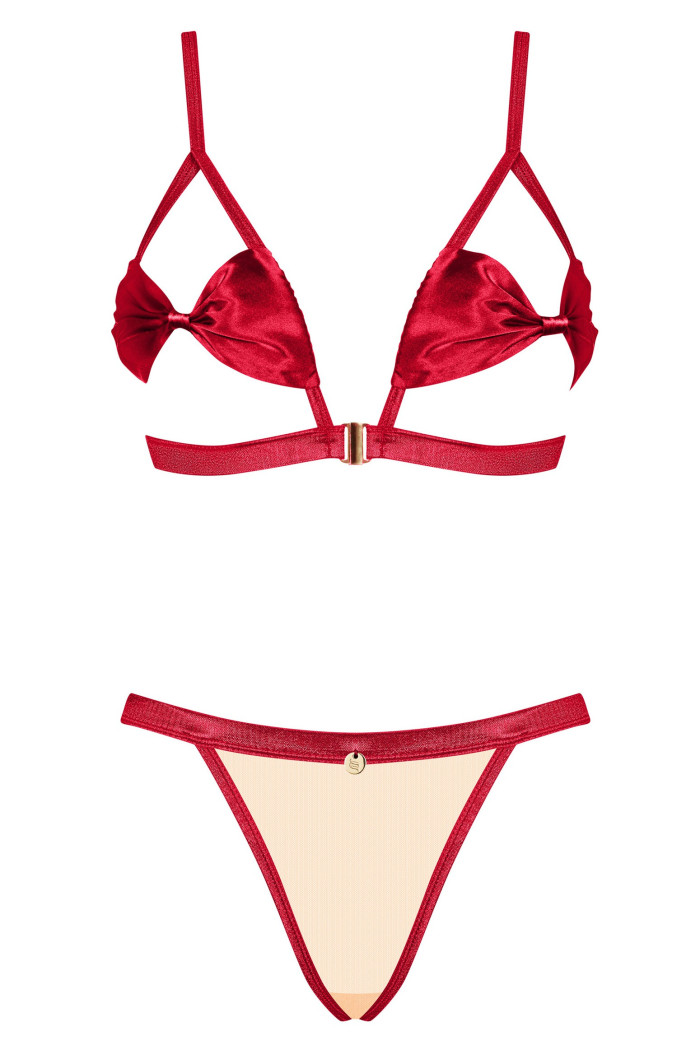 Комплект з відкритим бюстом Obsessive Rubinesa set