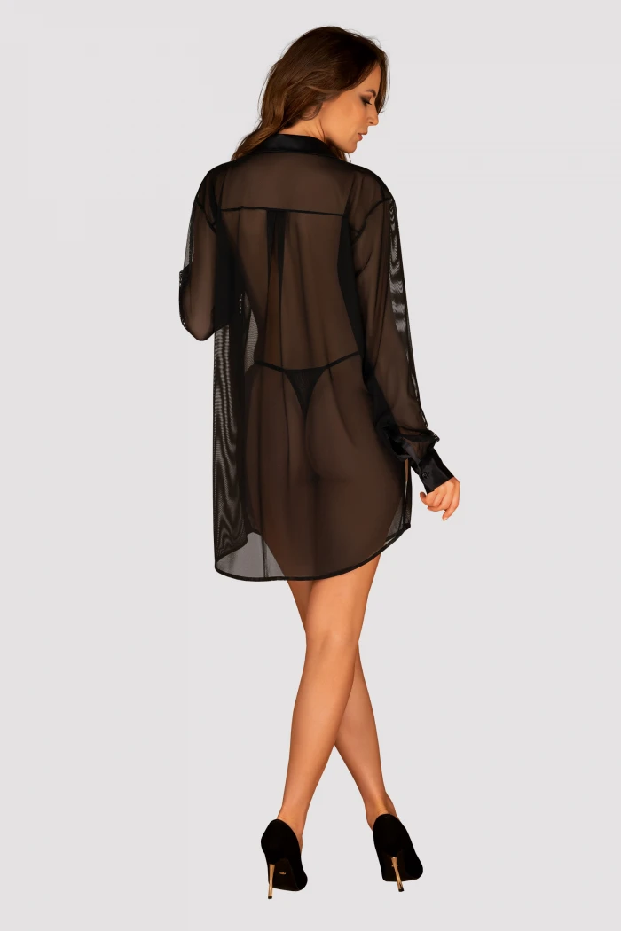 Платье-рубашка прозрачное Obsessive Stellya Black