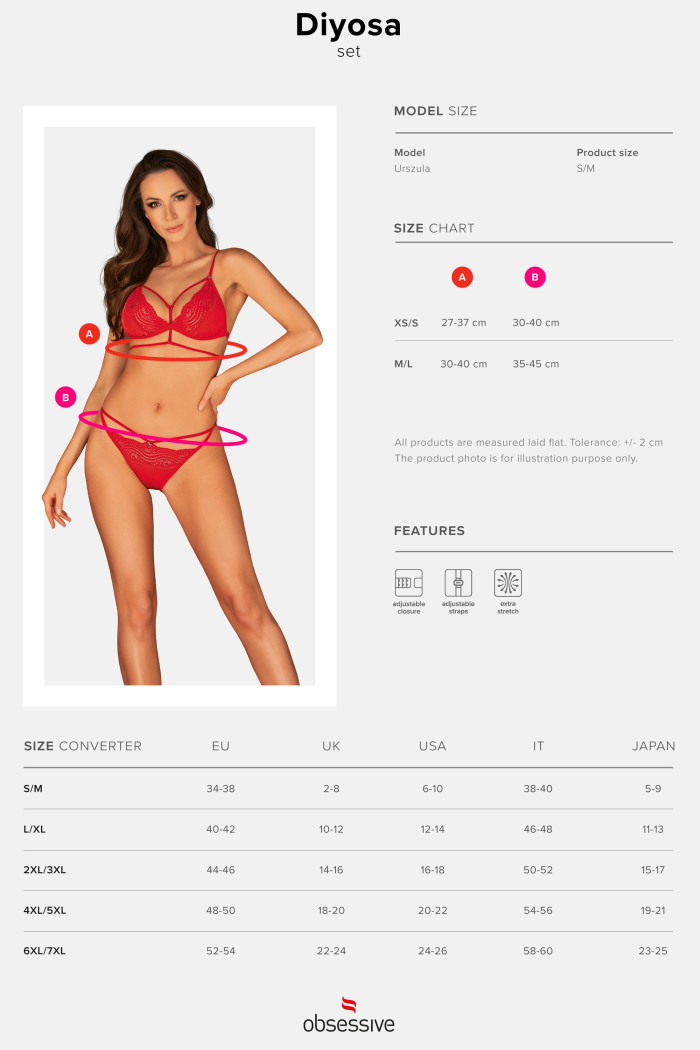 Комплект - бюст з трусиками Obsessive Diyosa Set Red