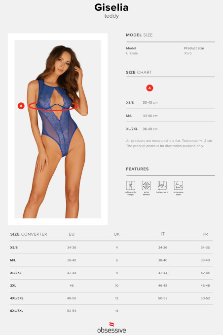 Боді напівпрозоре з мереживом Obsessive Giselia Teddy