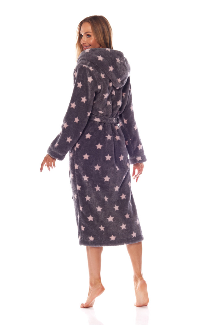 Женский длинный теплый халат со звездами L&L 2135 Ds Grafit
