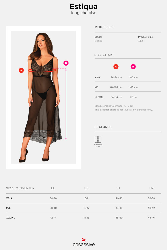 Комбинация прозрачная длинная Obsessive Estiqua chemise