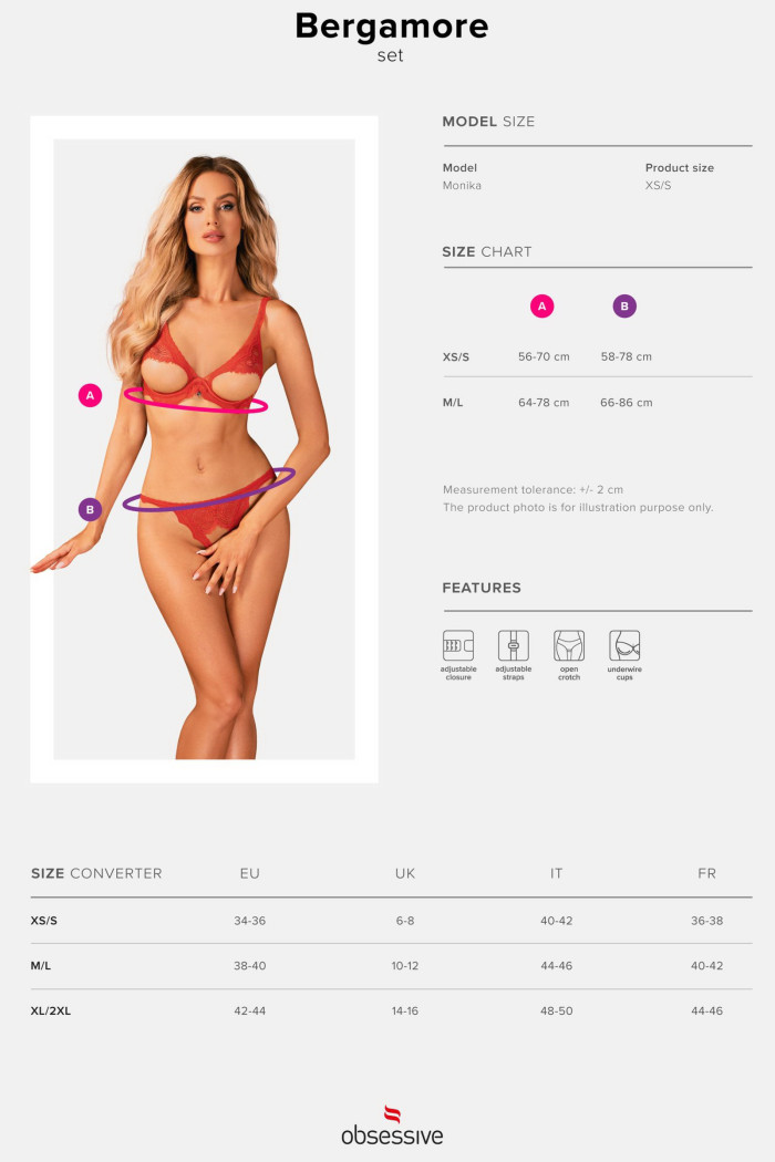 Комплект з відкритим бюстом і трусиками Obsessive Bergamore set