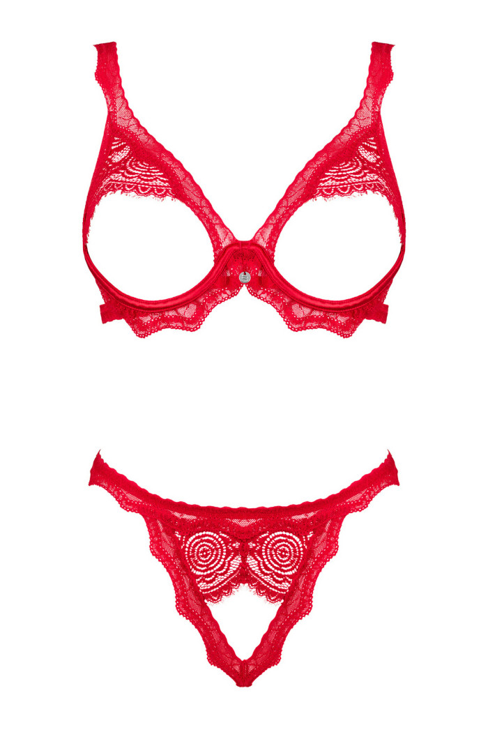 Комплект з відкритим бюстом і трусиками Obsessive Bergamore set