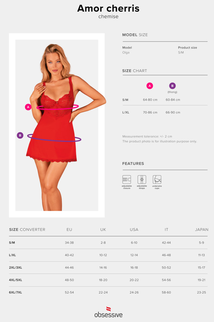 Сорочка нічна з трусиками Obsessive Amor Cherris chemise