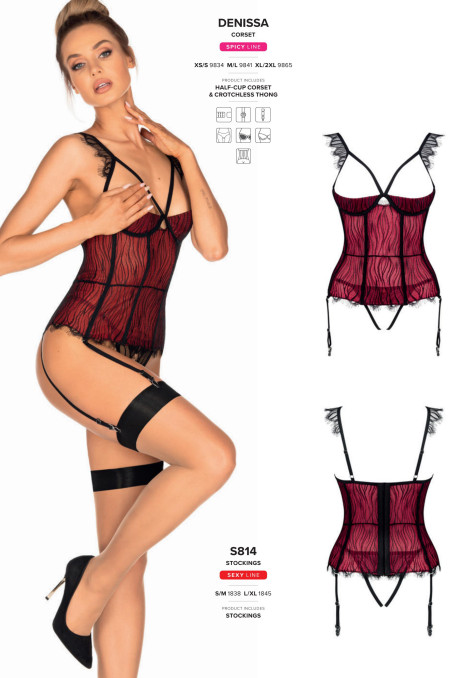 Корсет с открытым бюстом и трусиками Obsessive Denissa corset