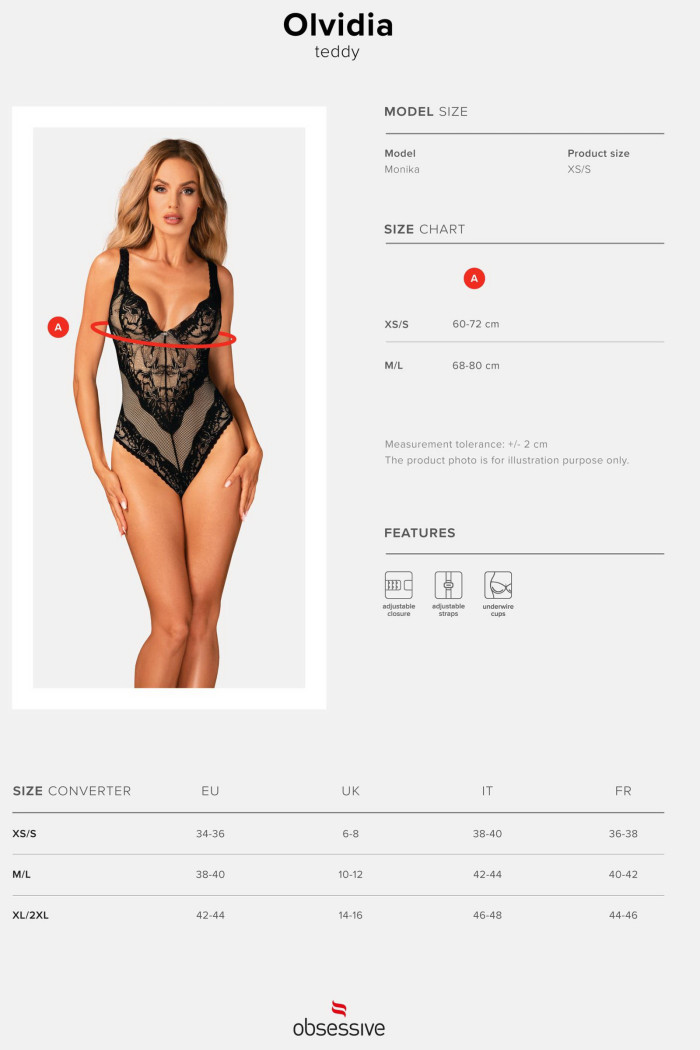 Боди полупрозрачное кружевное Obsessive Olvidia