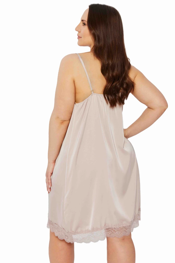 Сорочка нічна сатинова великого розміру Mona Satin Lace Beige