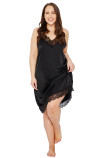 Сорочка нічна сатинова великого розміру Mona Satin Lace Black
