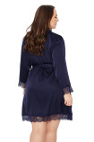 Халат сатиновий великого розміру Mona Satin Robe Lace Navy Blue