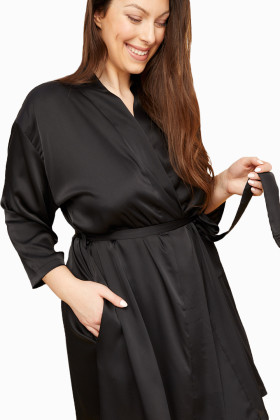 Халат сатиновый большого размера Mona Satin Robe Black