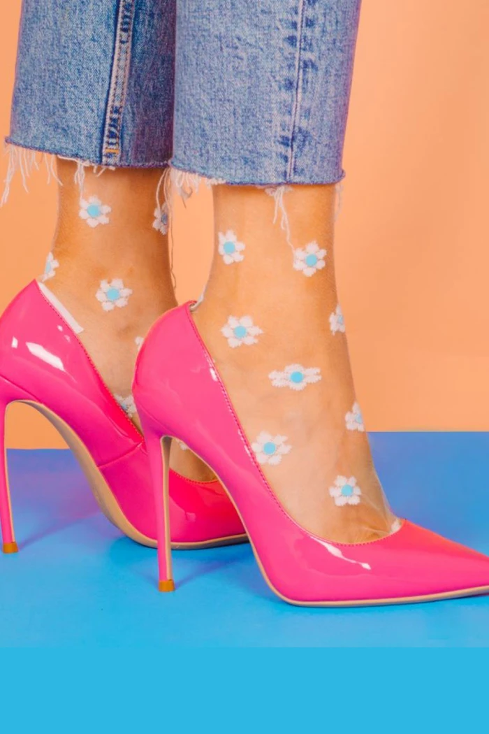 Шкарпетки прозорі з кольоровими квітами Gabriella Daisy