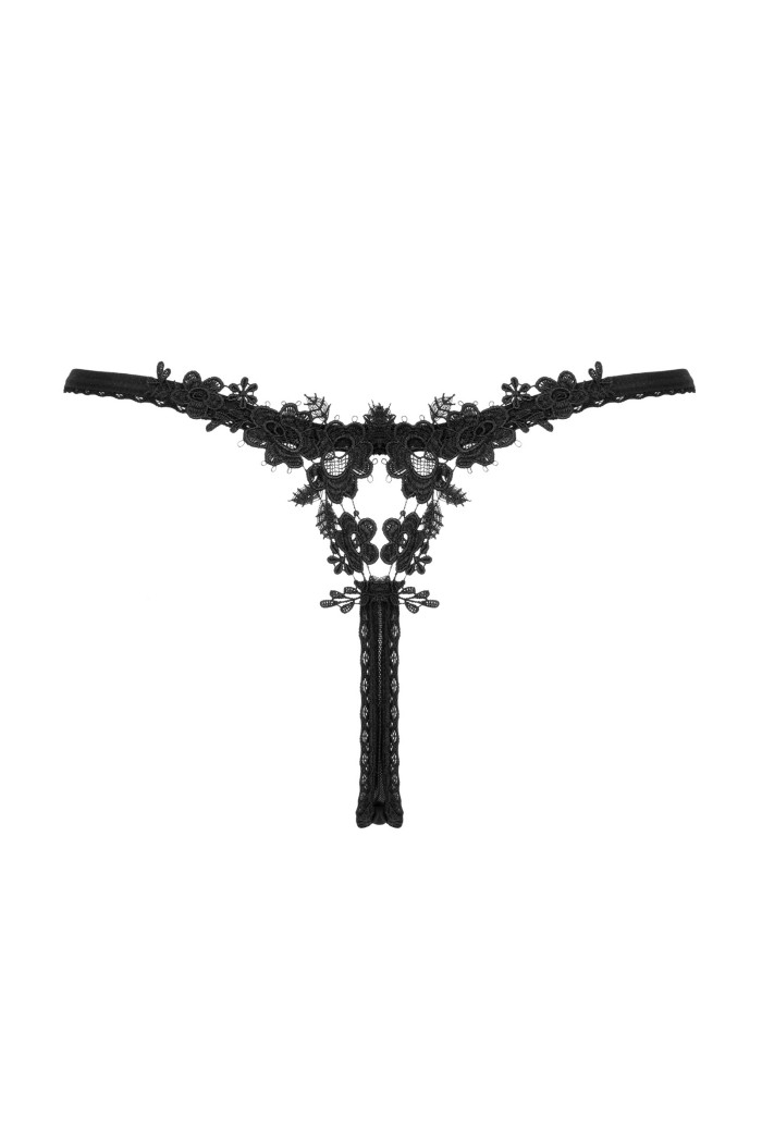 Стрінги з ажурною вставкою Obsessive Celia Noir