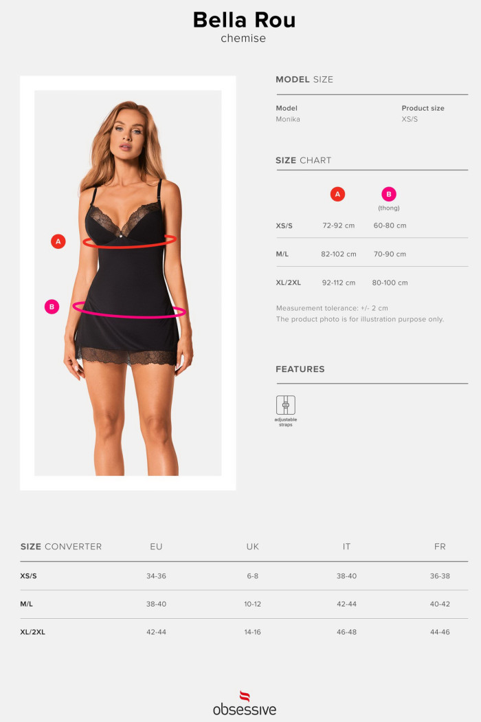 Комбінація сатинова з трусиками Obsessive Bella Rou chemise