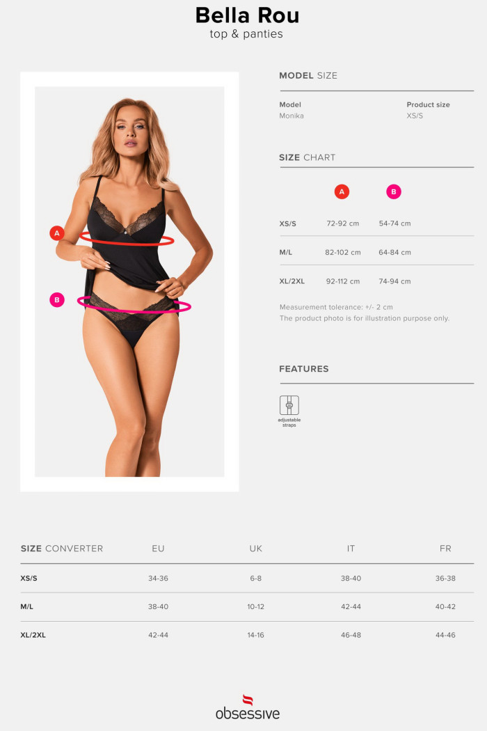 Комплект сатиновий - топ з трусиками Obsessive Bella Rou Top