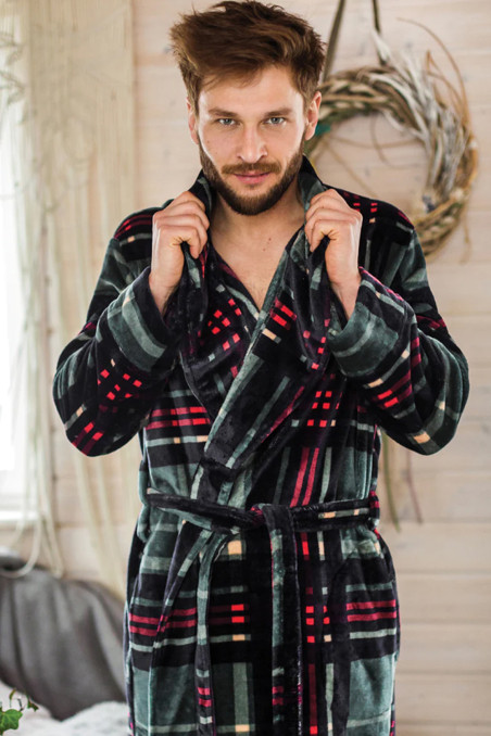 Халат мужской теплый в клетку Key MGL 476 B21