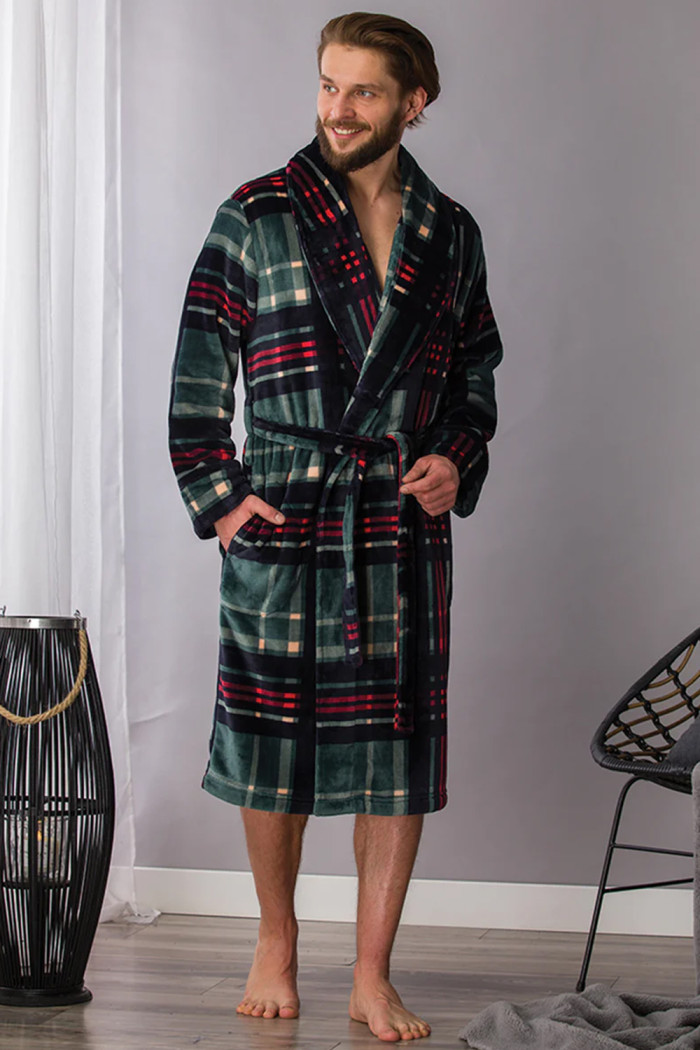 Халат мужской теплый в клетку Key MGL 476 B21