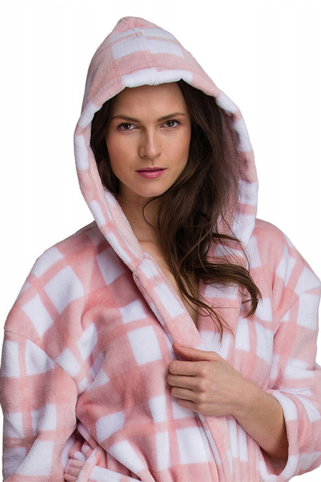Халат теплый женский в клетку с капюшоном Key LGL 426 B21