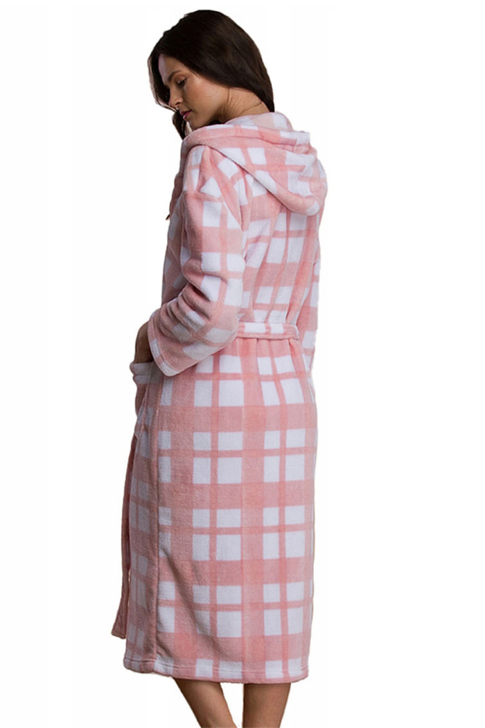 Халат теплый женский в клетку с капюшоном Key LGL 426 B21