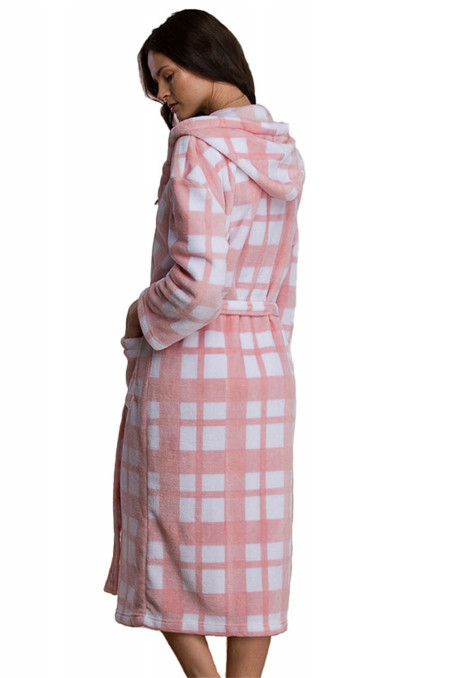 Халат теплый женский в клетку с капюшоном Key LGL 426 B21