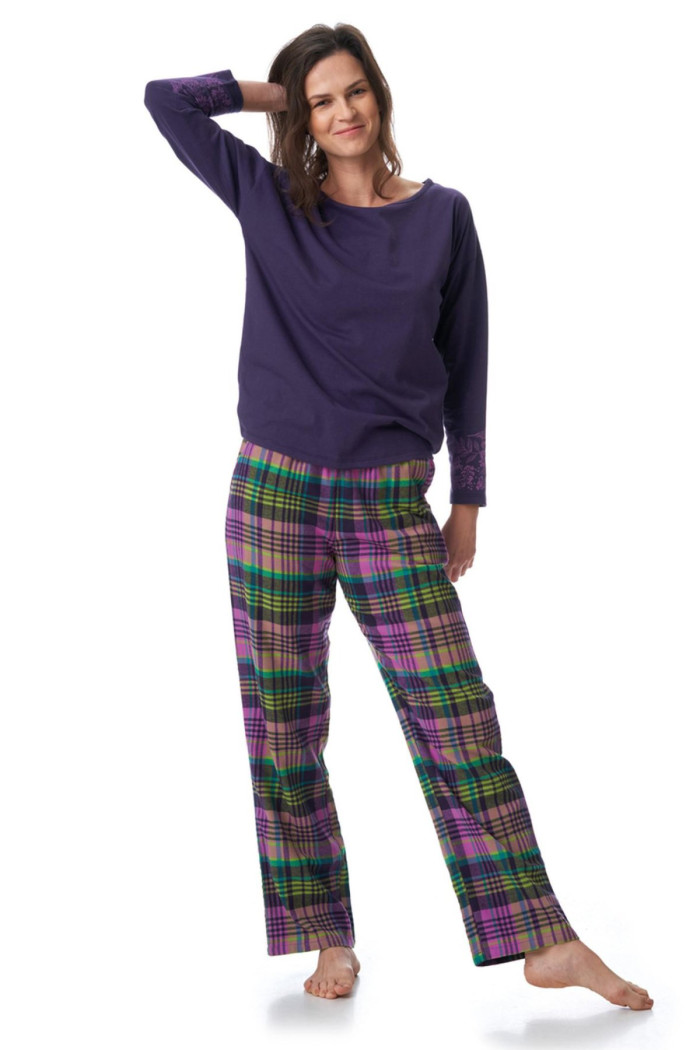 Піжама жіноча зі фланелевими штанами в клітку Key LNS 410 B23