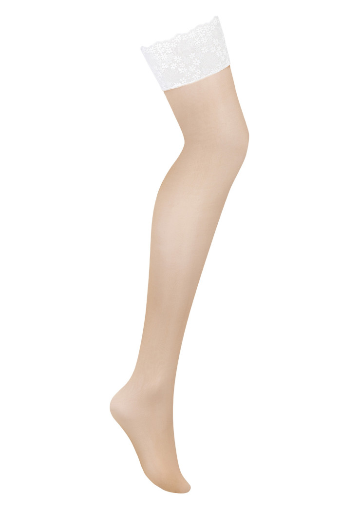 Чулки прозрачные с белым кружевом Obsessive Heavenlly