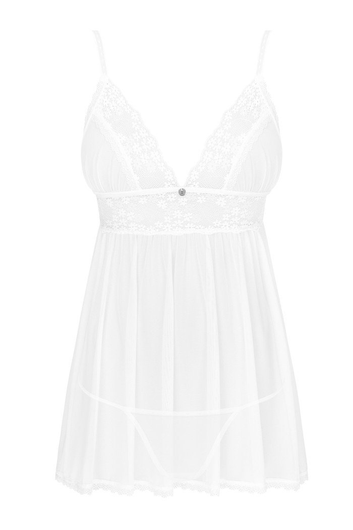 Прозрачная белая сорочка с трусиками Obsessive Heavenlly babydoll