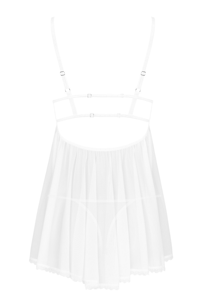 Прозрачная белая сорочка с трусиками Obsessive Heavenlly babydoll