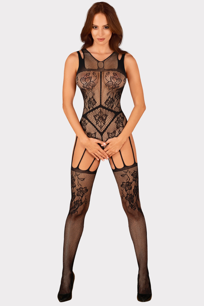 Комбинезон-сетка ажурный с чулками Obsessive F239