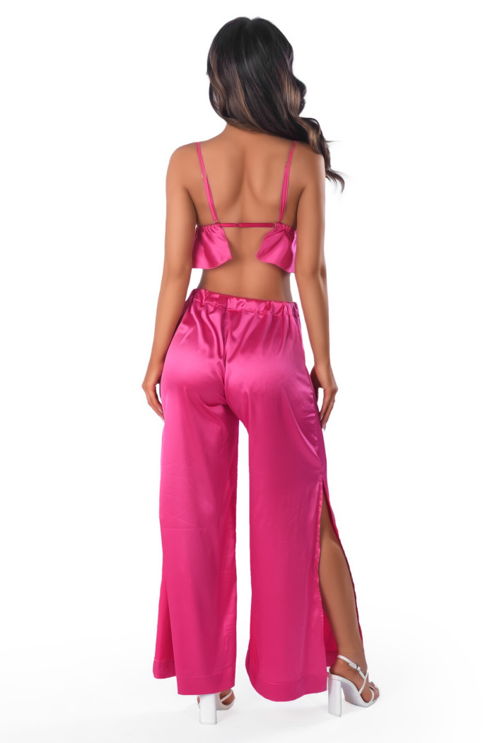 Комплект атласный домашний с топом и брюками Anais Magenta set pants