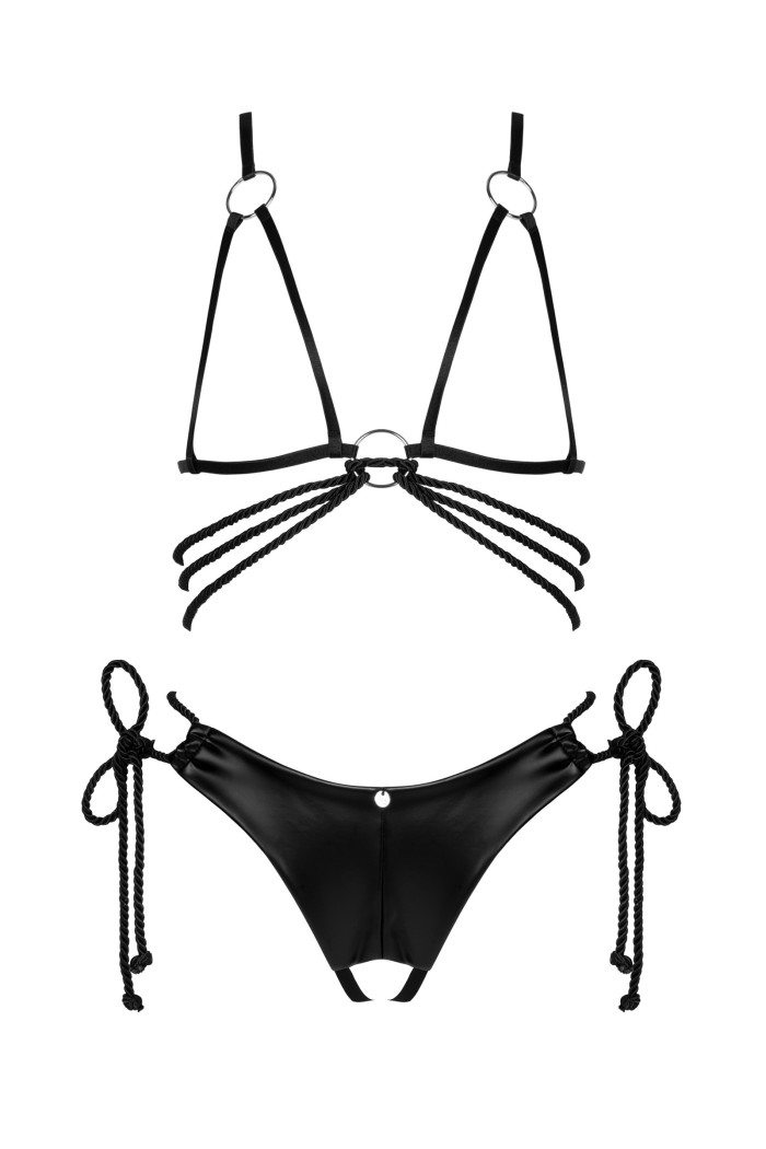 Комплект белья открытый из эко-кожи Obsessive Cordellis set otwarty