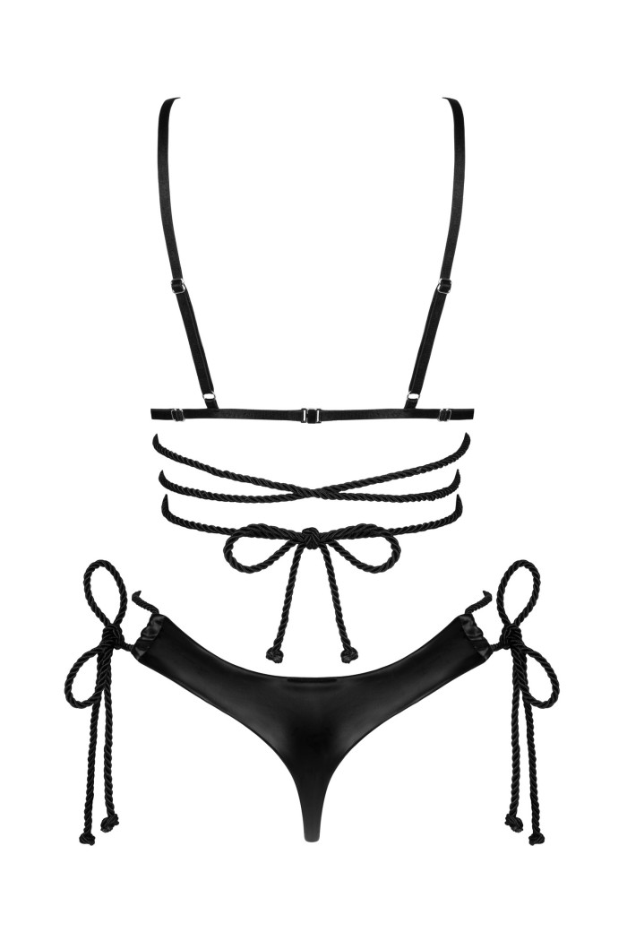 Комплект белья открытый из эко-кожи Obsessive Cordellis set otwarty