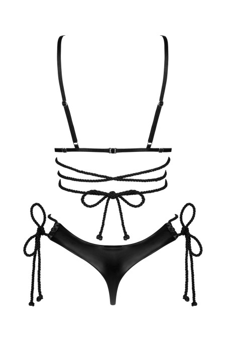 Комплект білизни відкритий із еко-шкіри Obsessive Cordellis set otwarty