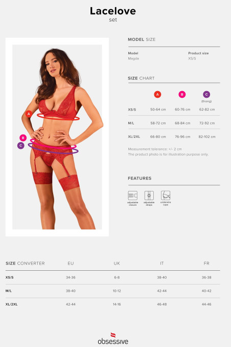 Комплект білизни мереживний з поясом Obsessive Lacelove set