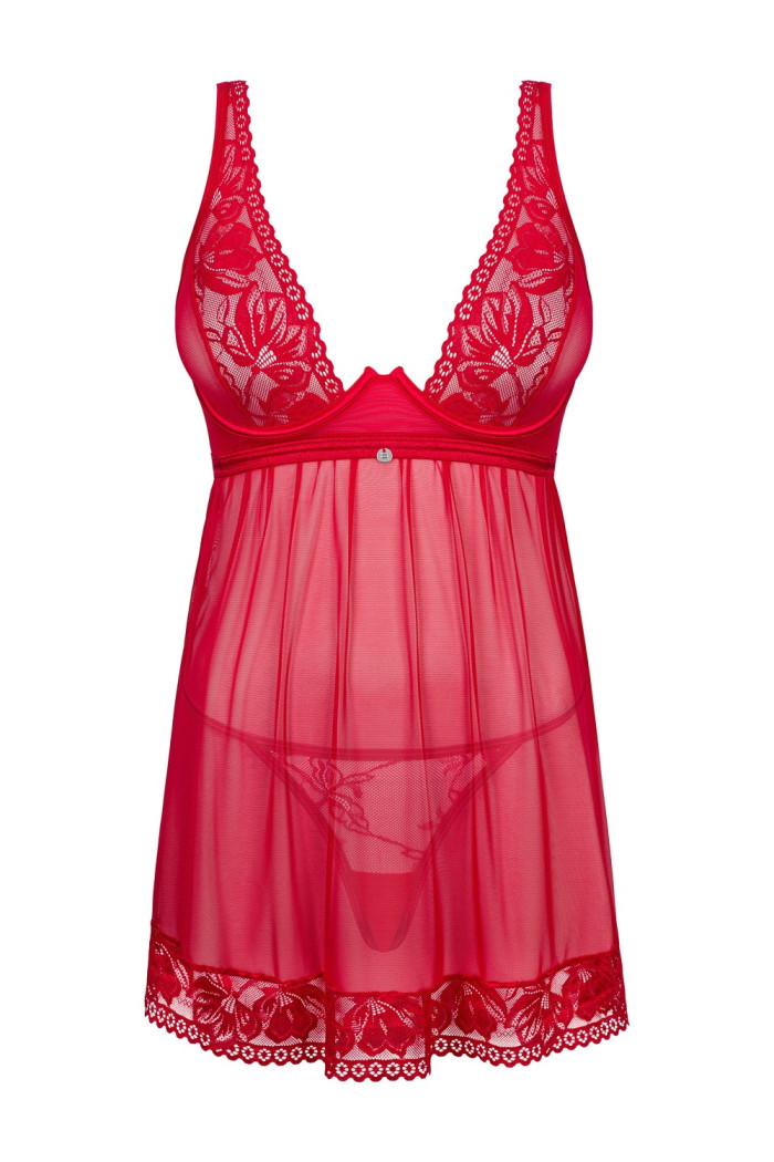 Прозрачная сорочка с трусиками Obsessive Lacelove babydoll