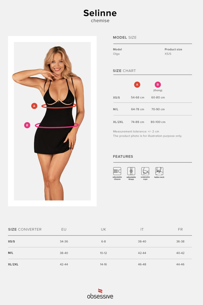 Комбинация сатиновая с трусиками Obsessive Selinne chemise