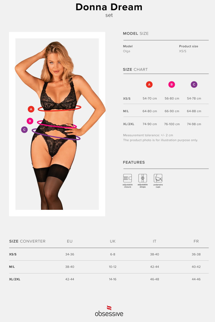 Комплект білизни мереживний з поясом Obsessive Donna Dream set