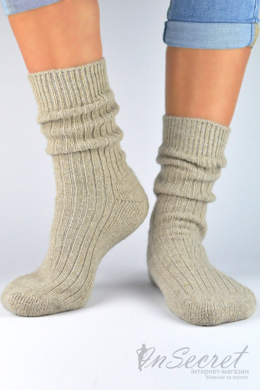 Шкарпетки теплі в'язані в рубчик з вовною Noviti SW001