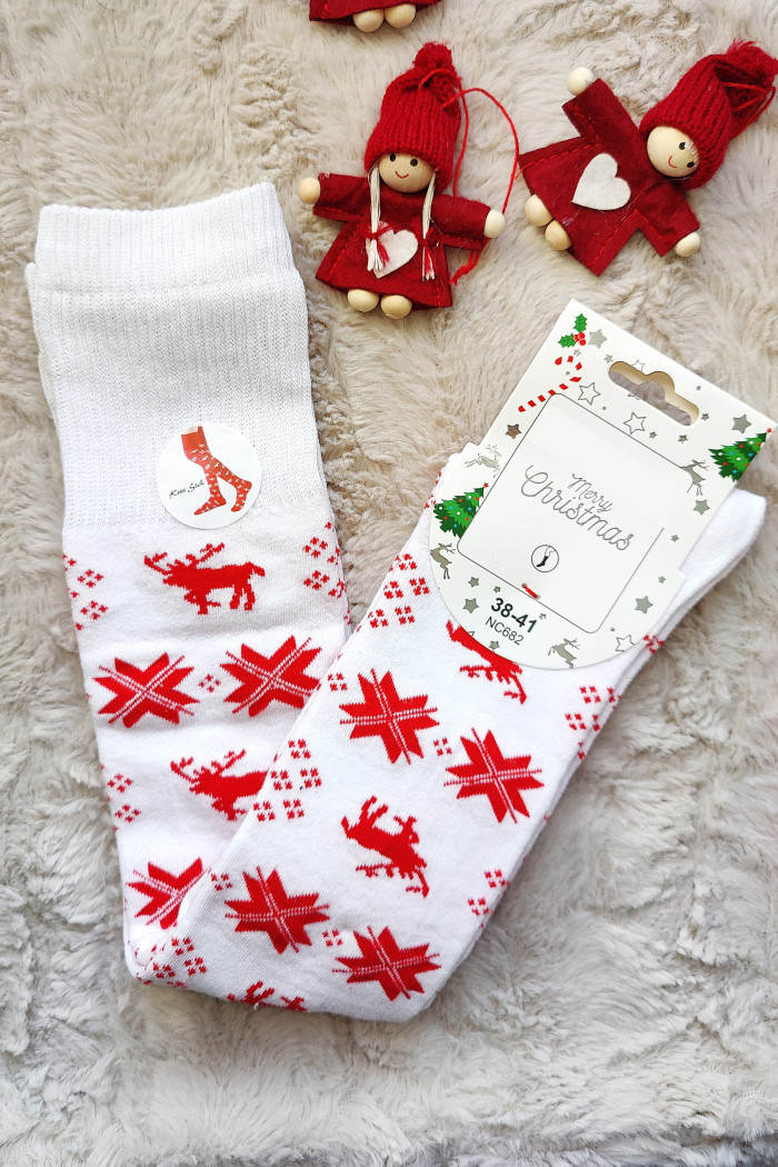 Високі гольфи-Заколінки бавовняні різдвяні червоні Aura.Via NC682